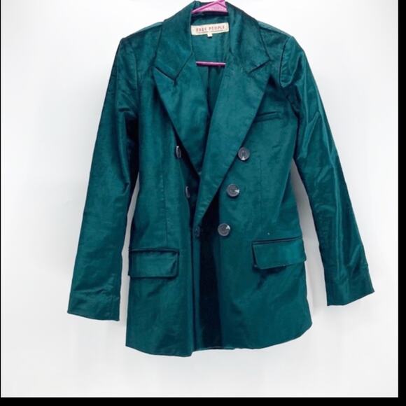 Free People Ashby velvet jade green double breasted blazer size s date concert - Picture 2 of 4